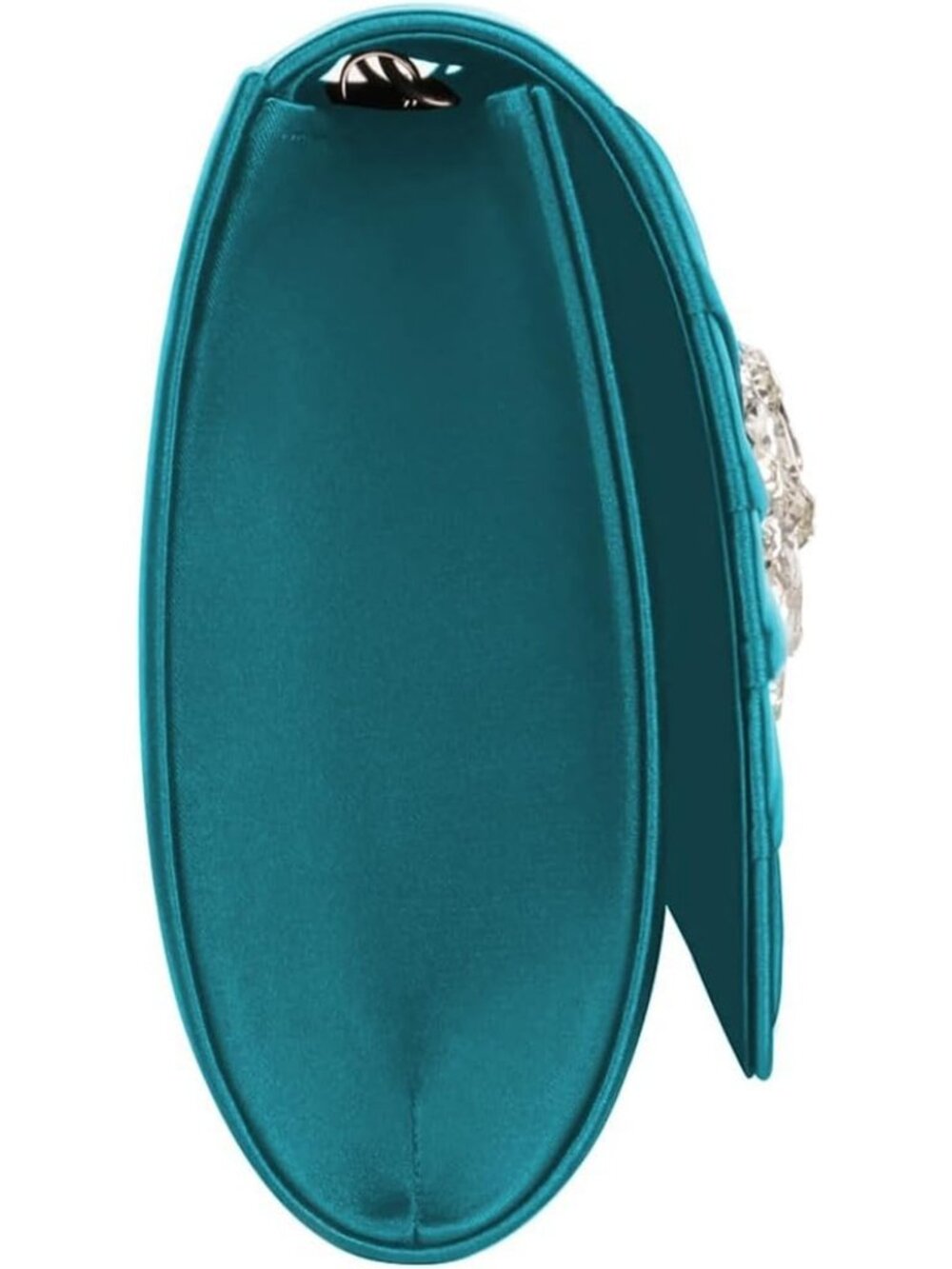 Women's Teal Satin Rhinestone Clutch Prom Detachable Chain Evening Bag - Picture 5 of 5